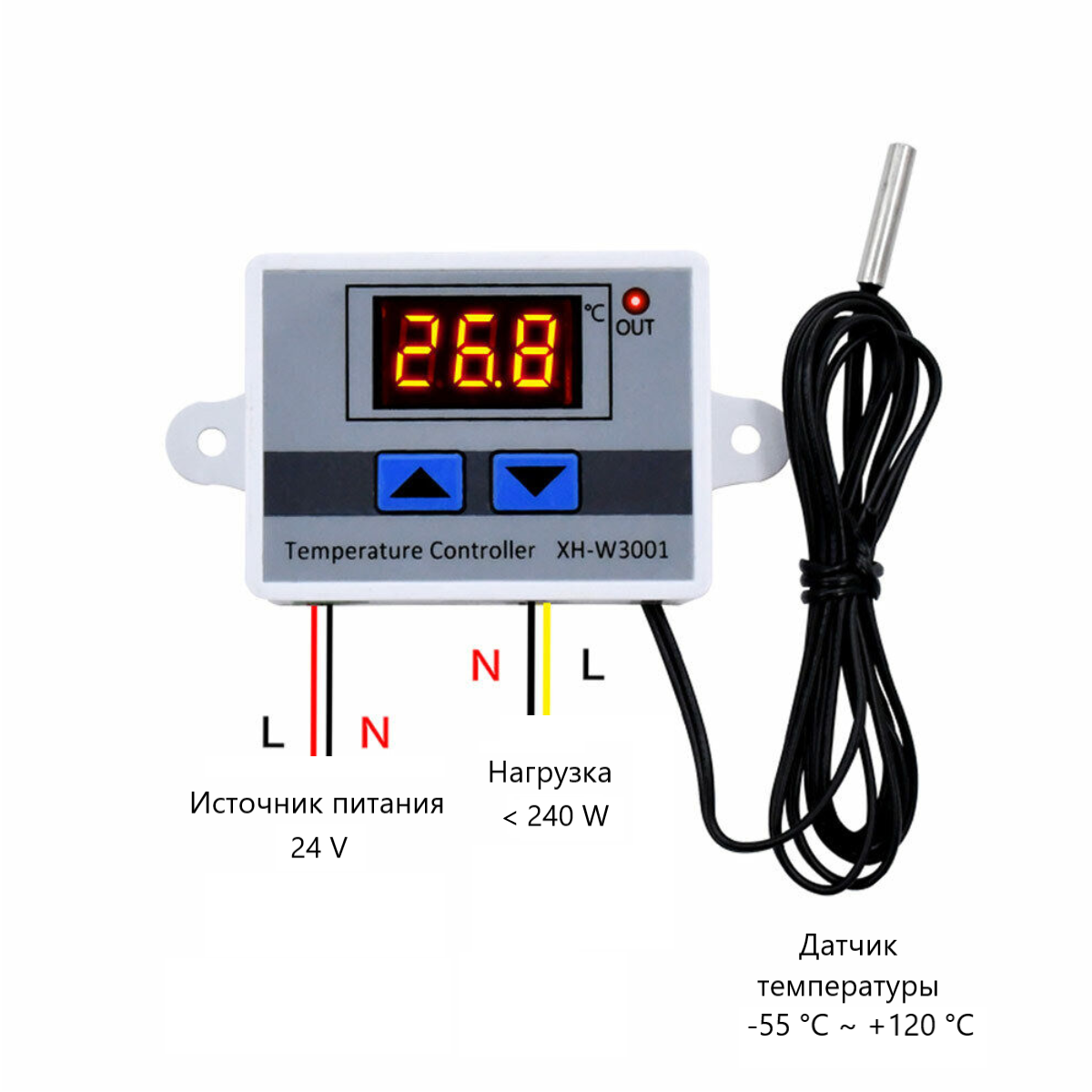 Схема подключения контроллера xh w3001 Цифровой регулятор температуры Run Energy 24V/240W - купить в Run Energy, цена н