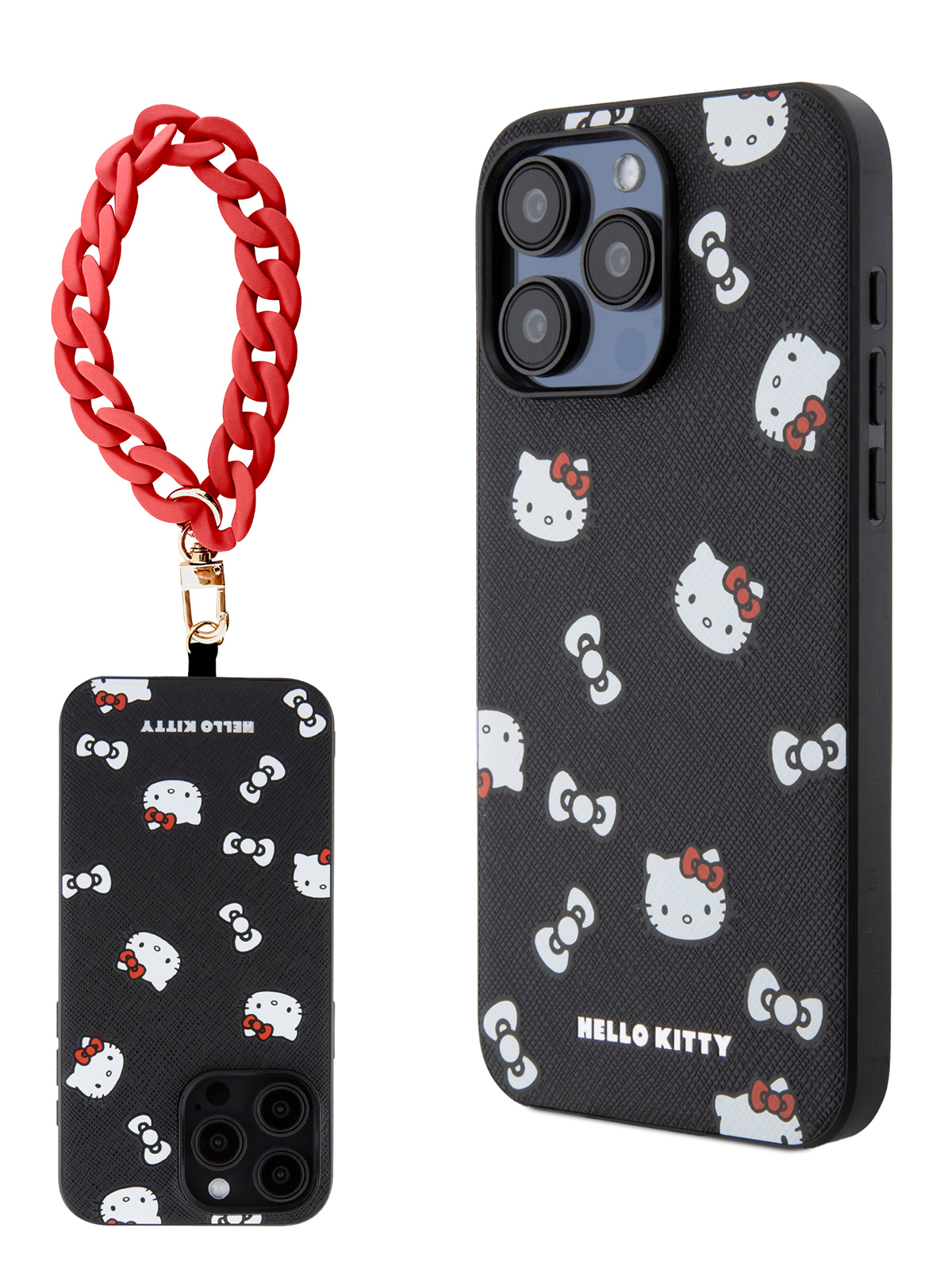 Чехол Hello Kitty для iPhone 15 Pro Max из экокожи с цепочкой на руку  черный, купить в Москве, цены в интернет-магазинах на Мегамаркет