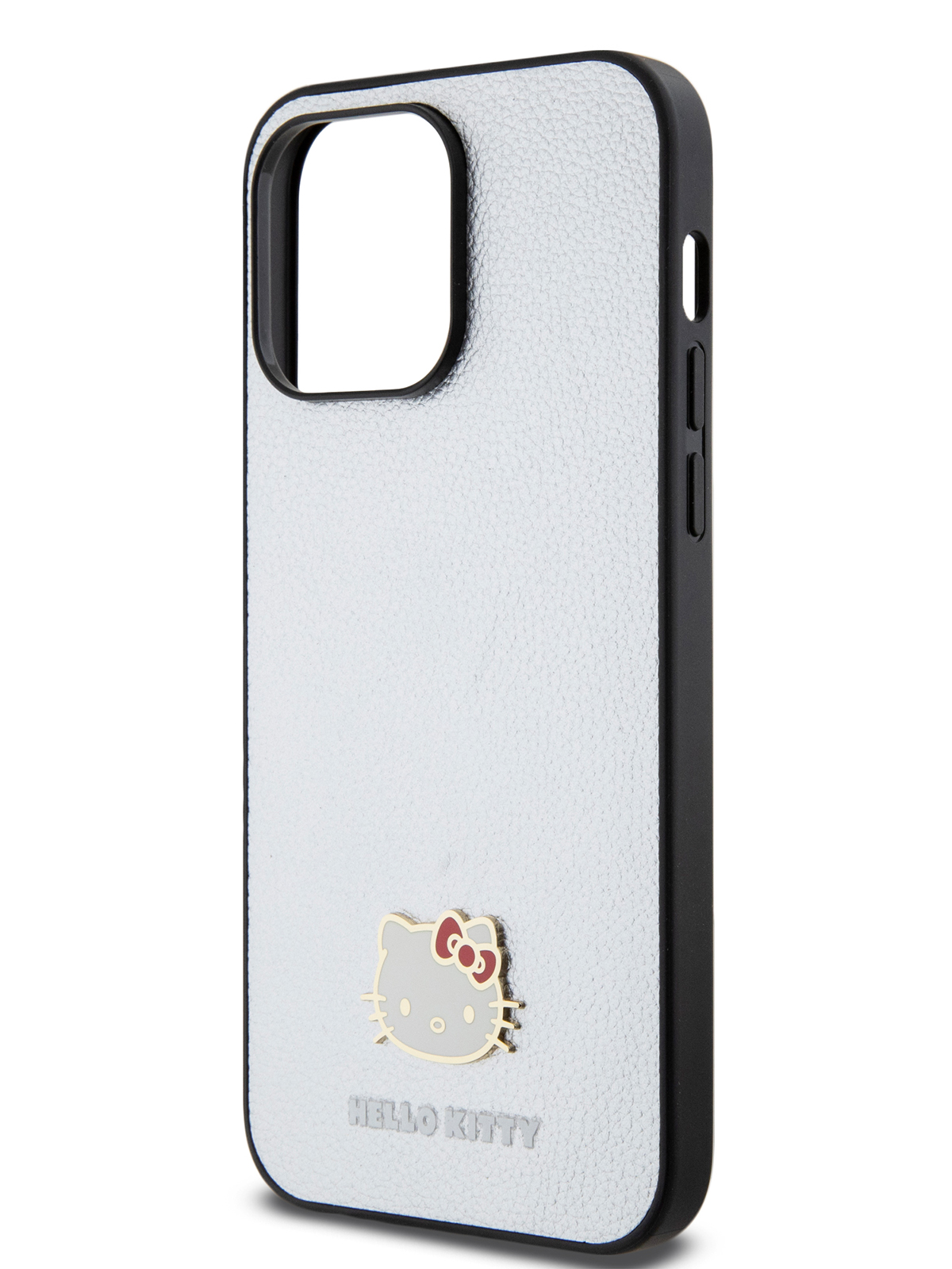 Чехол Hello Kitty для iPhone 15 Pro Max из экокожи со значком Kitty Head,серебристый, купить в Москве, цены в интернет-магазинах на Мегамаркет