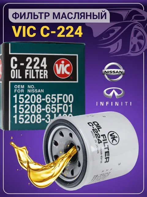 Купить фильтр масленый VIC C 224/Nissan/Primera, Sunny, Bluebird, Pulsar, Wingle, Avenir, Silvia,, цены на Мегамаркет | Артикул: 100049966288