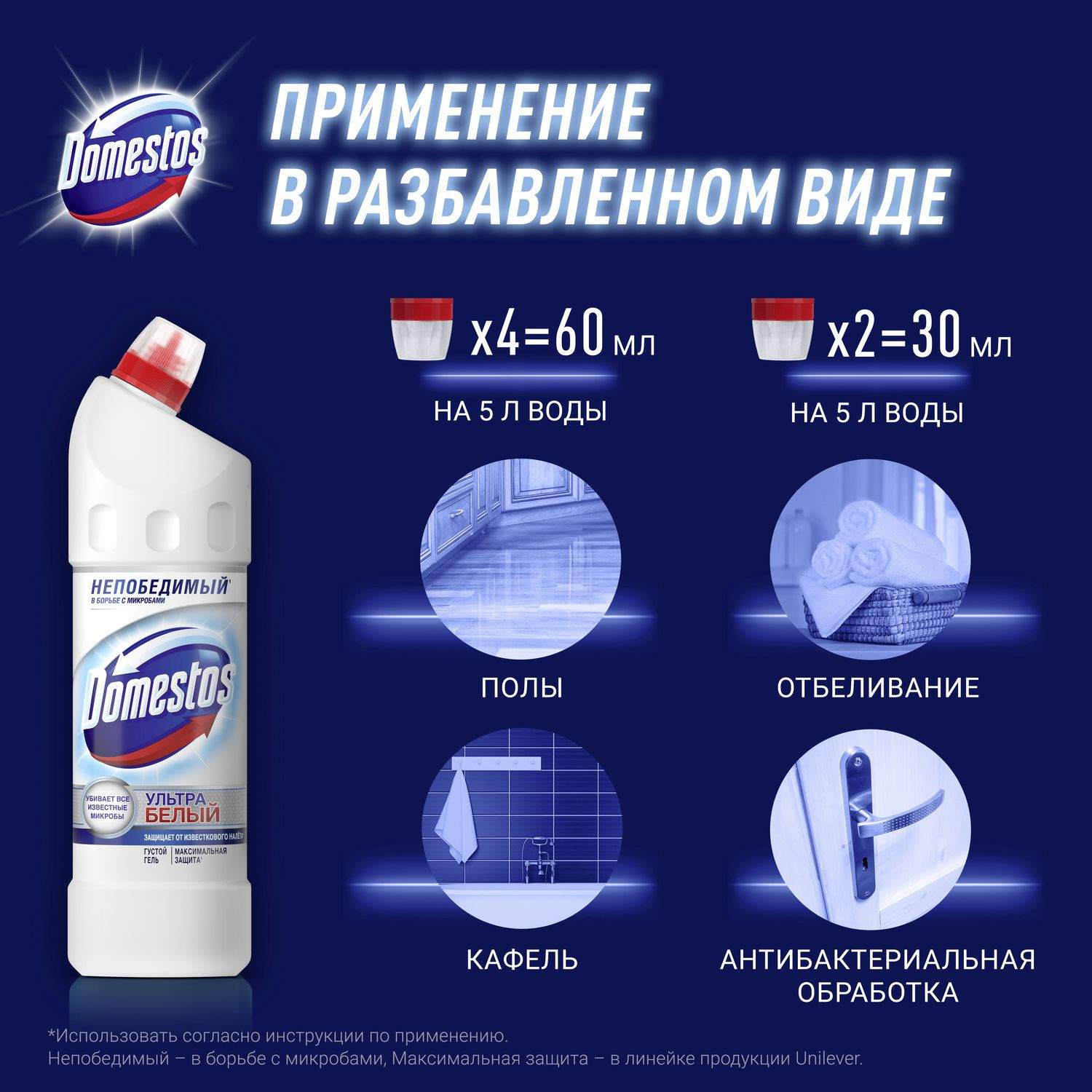 Чистящее средство для туалета и ванной domestos ультра белый антибактериальный эффект 1 л