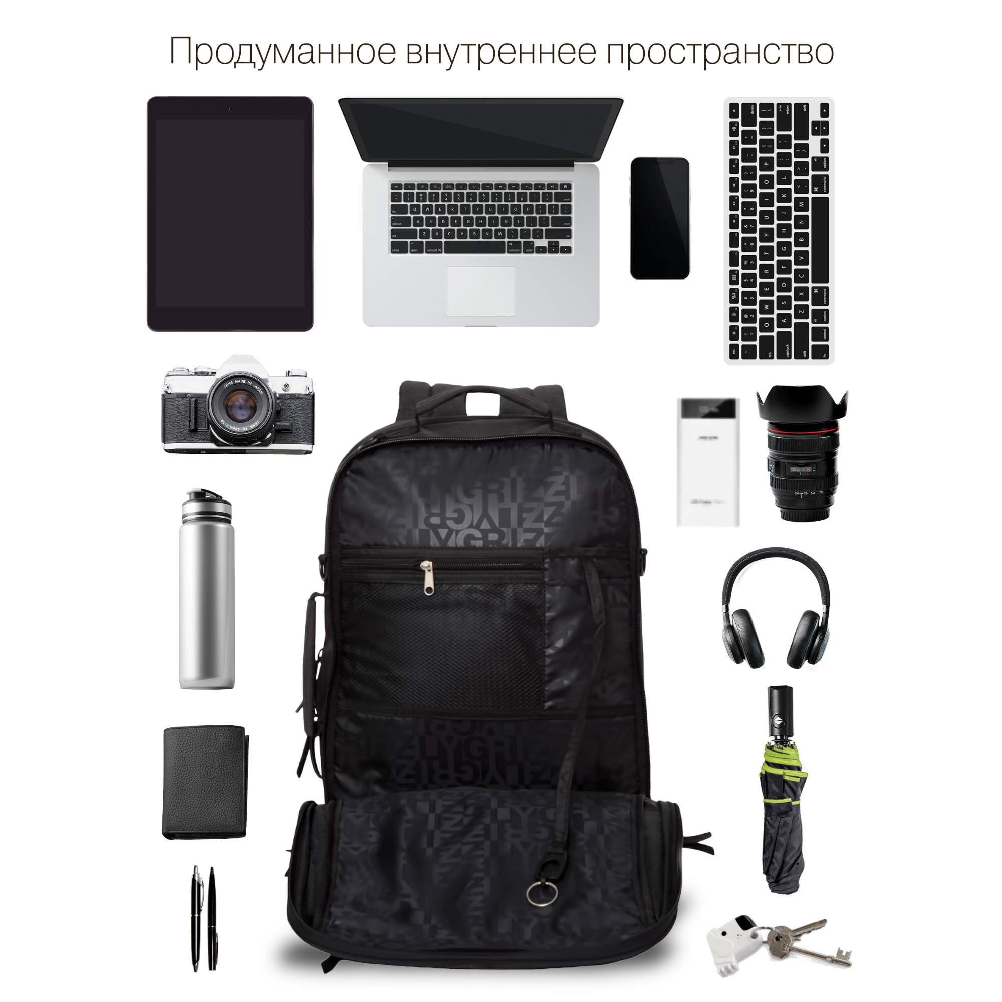 Сумка-рюкзак мужская Grizzly RU-805-11 черная