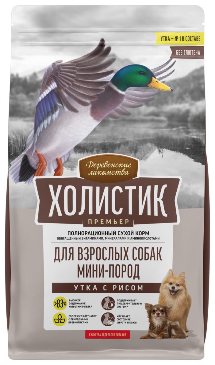 Сухой корм для собак Деревенские лакомства Холистик Премьер, утка, рис, 1 кг - купить в Кошечки Собачки, цена на Мегамаркет