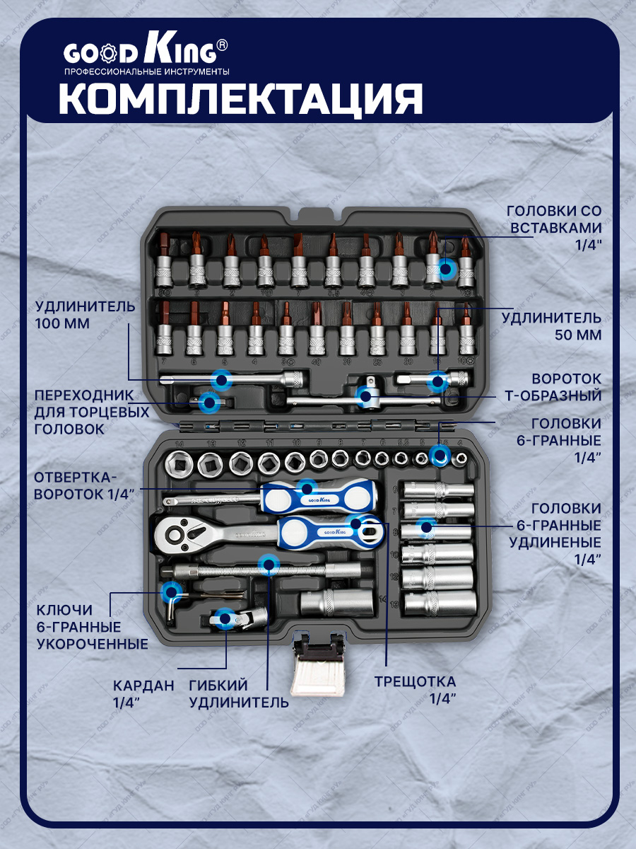 Набор инструментов GOODKING С-10053 для автомобиля и дома 53 предмета  GOODKING С-10053 купить в интернет-магазине, цены на Мегамаркет