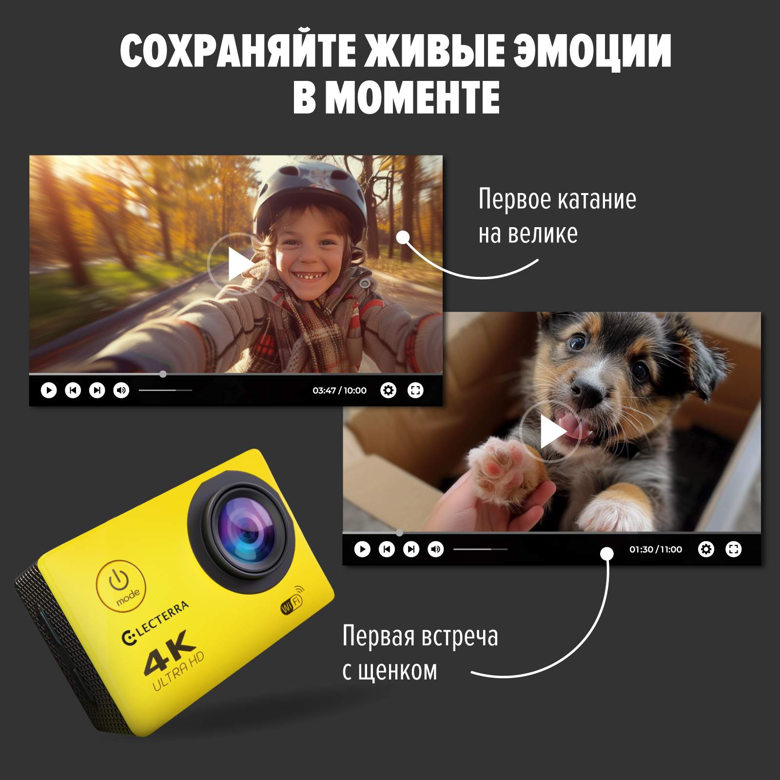 Экшн-камера Electerra Electerra Yellow (actioncam-4k), купить в Москве,  цены в интернет-магазинах на Мегамаркет