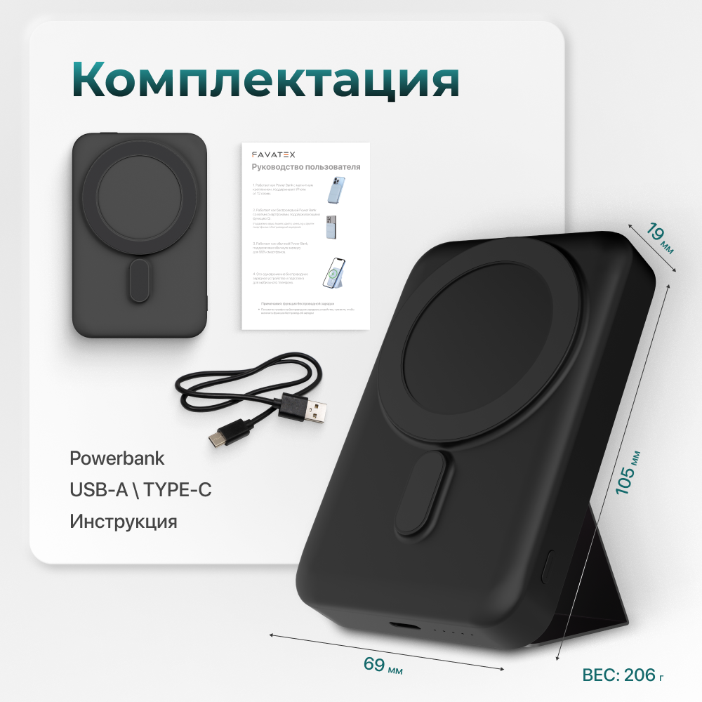 Магнитный повербанк 10000 Wireless Power Bank с быстрой беспроводной  зарядкой для iPhone – отзывы покупателей на маркетплейс Мегамаркет |  Артикул: 600013902709