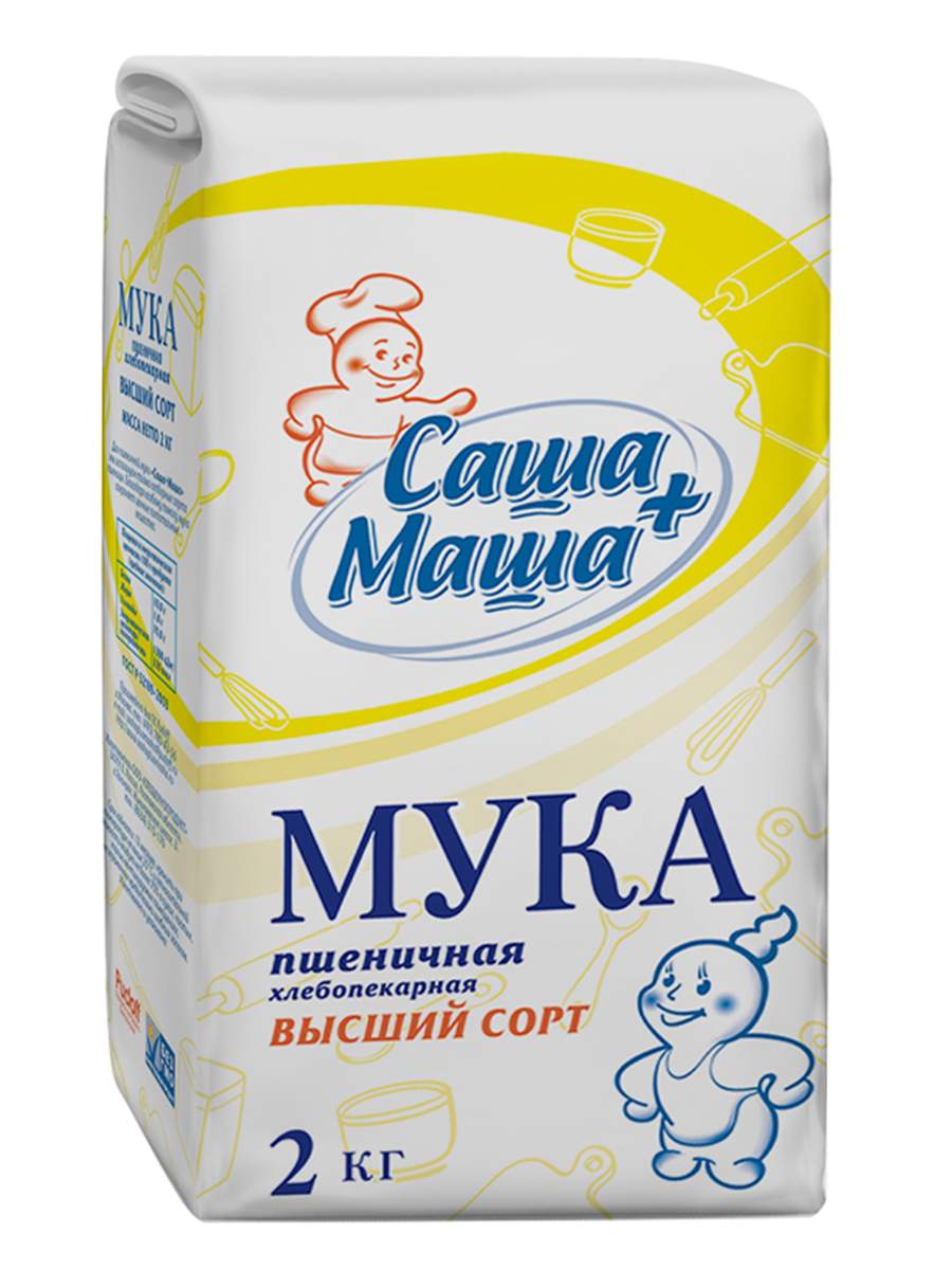 Купить мука пшеничная Саша+Маша в/с хлебопекарная 2 кг, цены на Мегамаркет  | Артикул: 100024893470