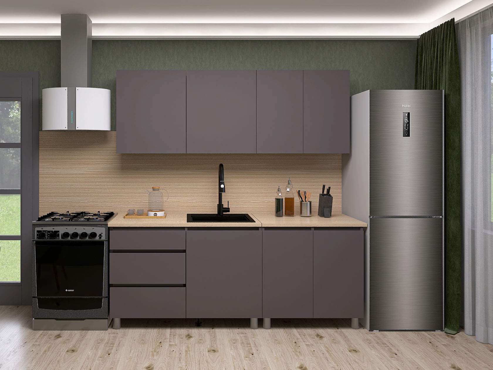 Кухонный гарнитур СВ-Мебель Денвер серый, 200 см - купить в MEB96(DBS), цена на Мегамаркет