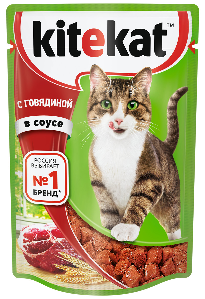 Влажный корм для кошек Kitekat, с говядиной в соусе, 28 шт по 85г