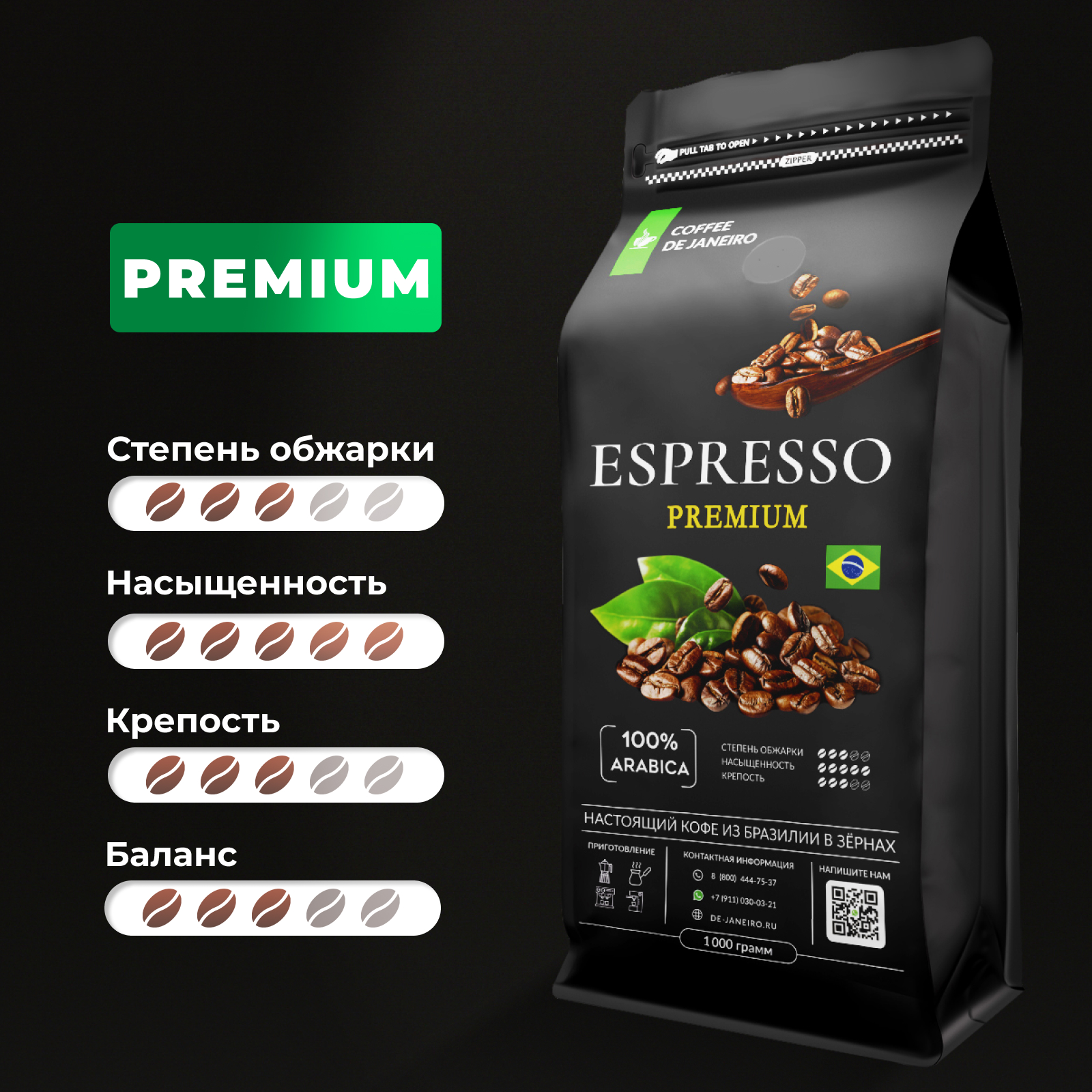 Кофе в зёрнах DE JANEIRO ESPRESSO PREMIUM для кофемашины(100% Арабика,  Сул-де-Минас), 1 кг - отзывы покупателей на маркетплейсе Мегамаркет |  Артикул: 600007444950