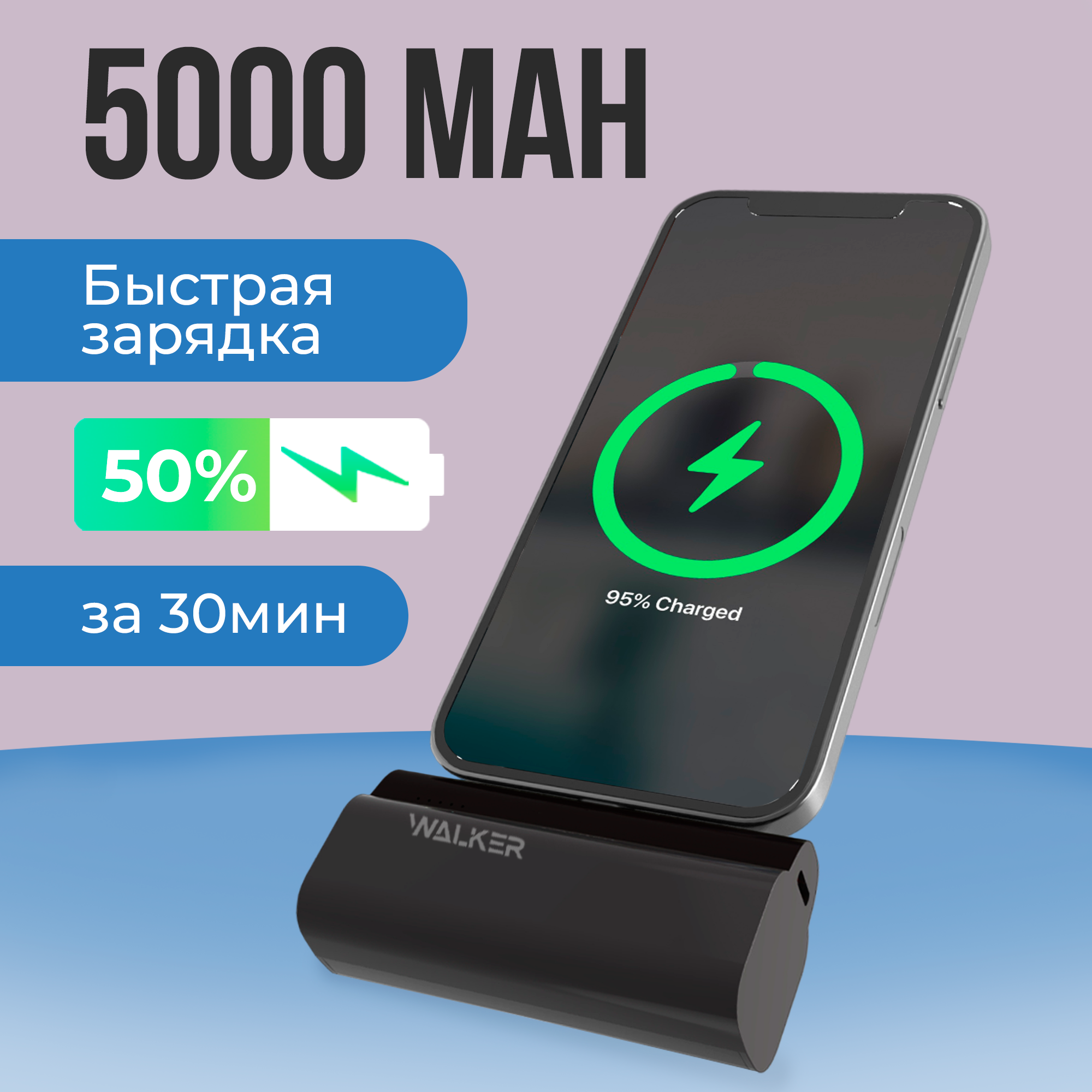 Внешний аккумулятор WALKER WB-960, 5000mAh, с разъемом TYPE-C, черный –  купить в Москве, цены в интернет-магазинах на Мегамаркет