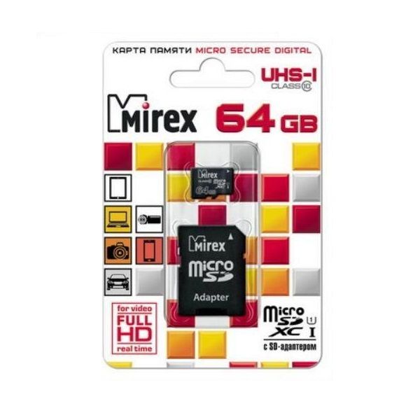 Карта памяти MIREX Micro SDХC 64GB, купить в Москве, цены в интернет-магазинах на Мегамаркет