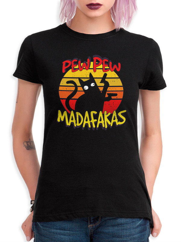 Футболка женская Dream Shirts Котик - Pew Pew Madafakas черная XS