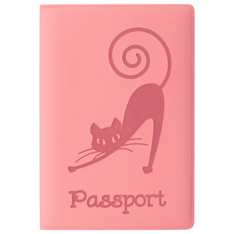 Обложка для паспорта Staff мягкий полиуретан, с кошкой, персиковый