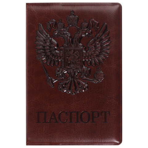 Обложка для паспорта Staff полиуретан под кожу, с гербом, коричневый
