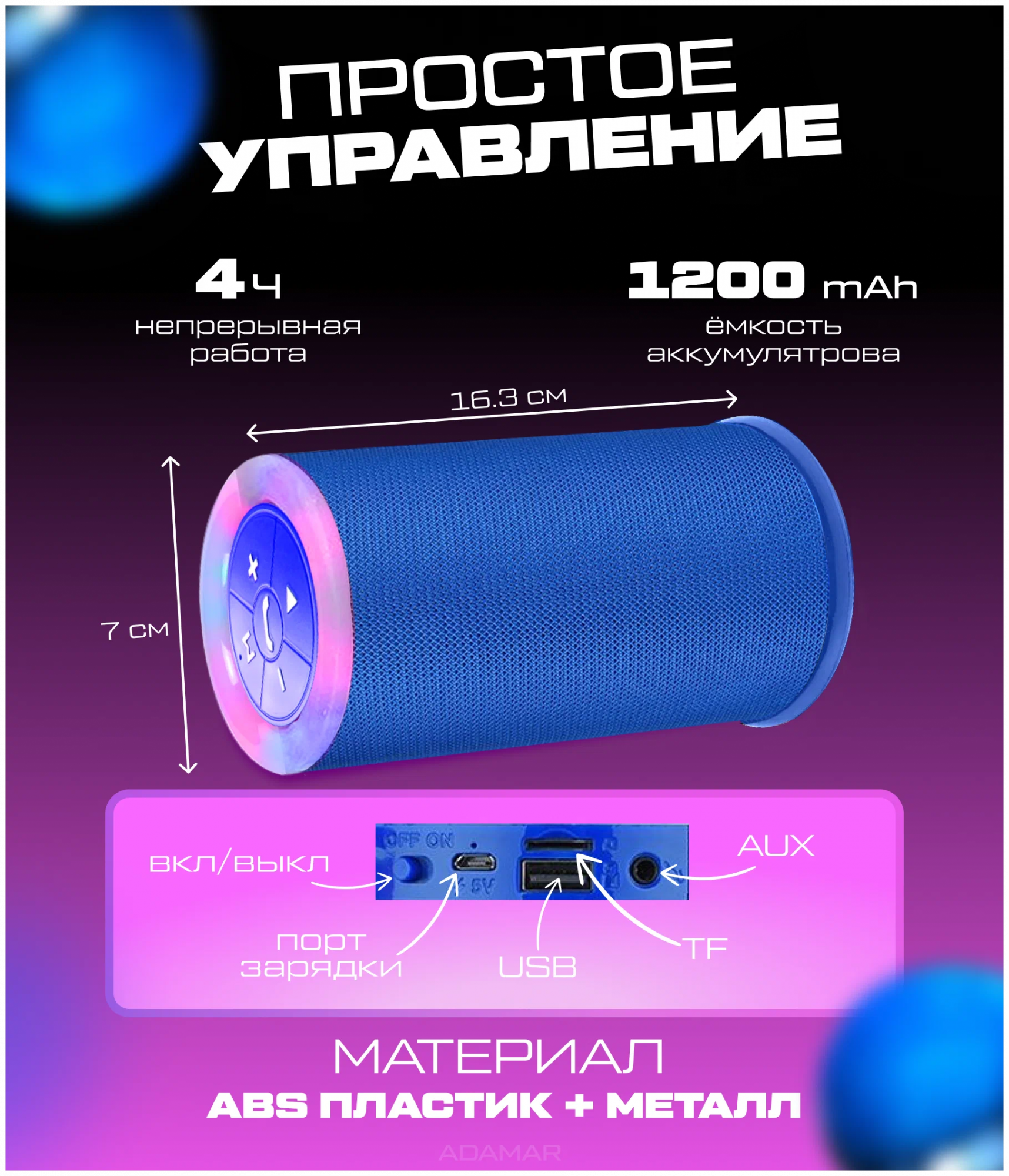 Портативная колонка Elektrobass TG512 Blue (36899033) – купить в Москве,  цены в интернет-магазинах на Мегамаркет