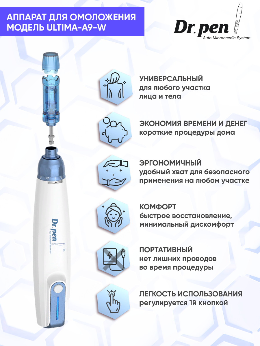 Купить аппарат для фракционной мезотерапии Dr.pen ULTIMA-A9-W, цены на  Мегамаркет | Артикул: 600009439899