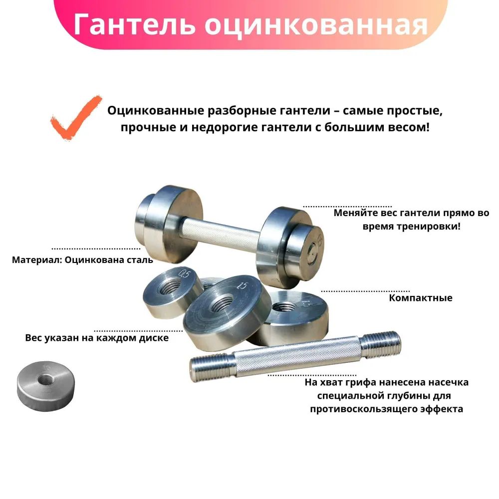 Разборная гантель Borabo 1 x 36 кг, серебристый - купить в Москве, цены на  Мегамаркет | 600009565529