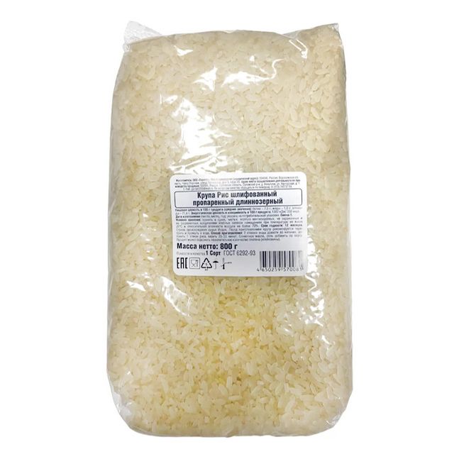 Купить рис 1 сорт длиннозерный пропаренный шлифованный 800 г, цены на Мегамаркет | Артикул: 100066188076