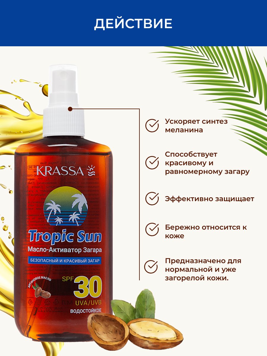 Купить масло-активатор загара KRASSA Tropic San SPF-30, 150 мл, цены на  Мегамаркет | Артикул: 100032096208