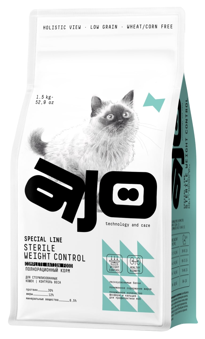 Купить сухой корм для кошек AJO Cat Sterile Weight Control для стерилизованных, 1,5 кг, цены на Мегамаркет | Артикул: 600009564467