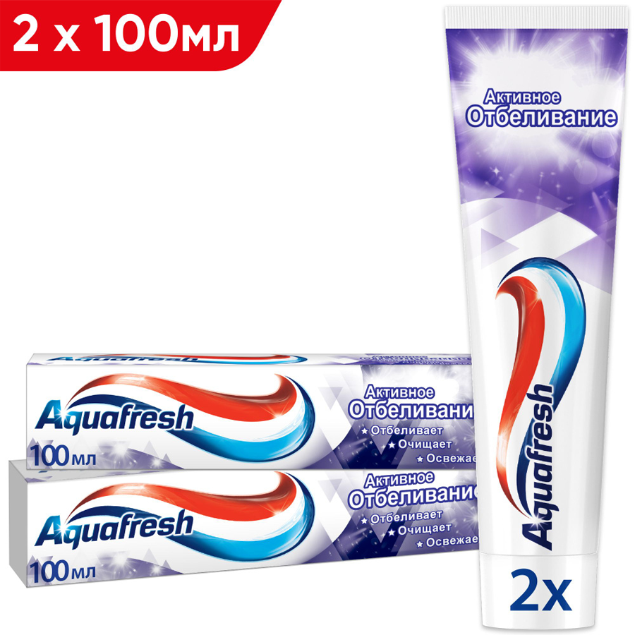 Зубная паста Aquafresh Активное отбеливание с фтором, 100 мл х 2 шт - купить в Haleon (со склада МегаМаркет), цена на Мегамаркет