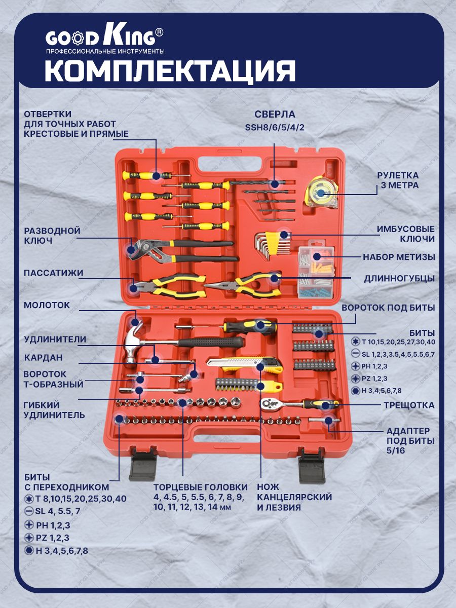 Набор инструментов для дома GOODKING D-10176 176 предметов - отзывы  покупателей на Мегамаркет | 600013200719