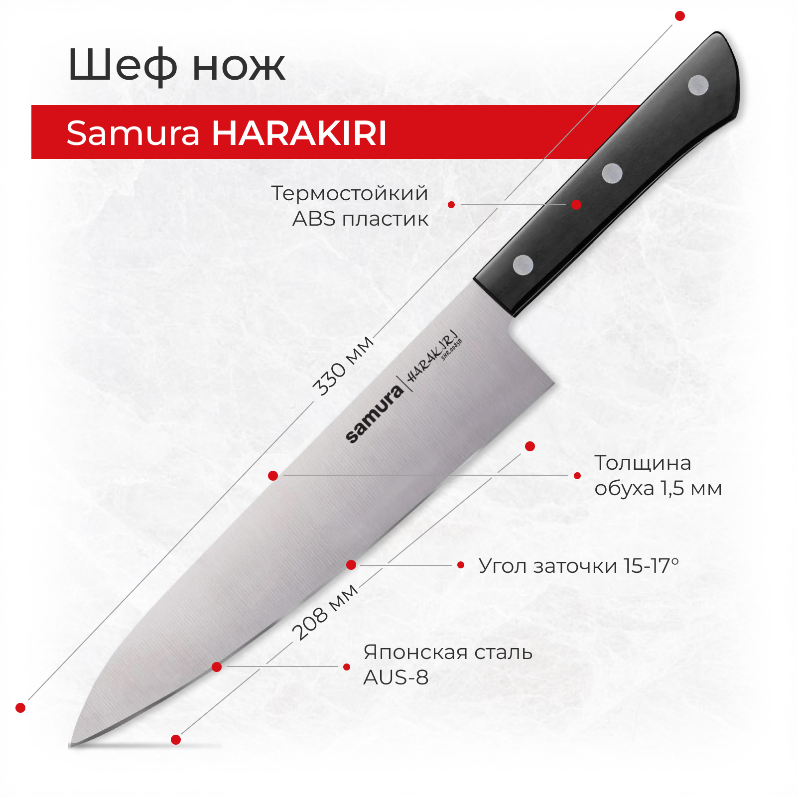 Набор кухонных ножей Samura Harakiri овощной универсальный Накири Шеф  Сантоку SHR-0250B - купить в Москве, цены на Мегамаркет | 600009482938