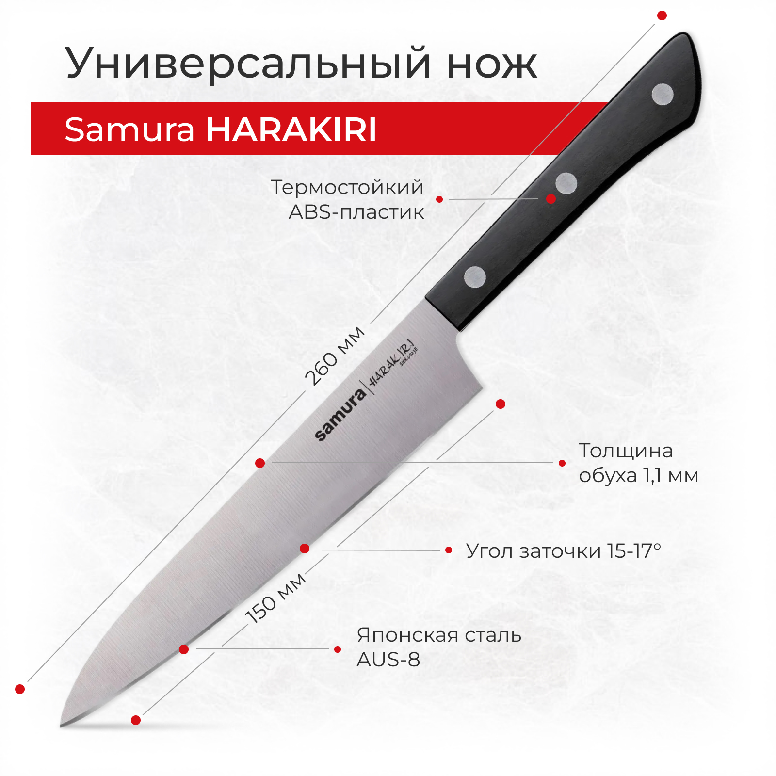 Набор кухонных ножей Samura Harakiri овощной универсальный Накири Шеф  Сантоку SHR-0250B - купить в Москве, цены на Мегамаркет | 600009482938