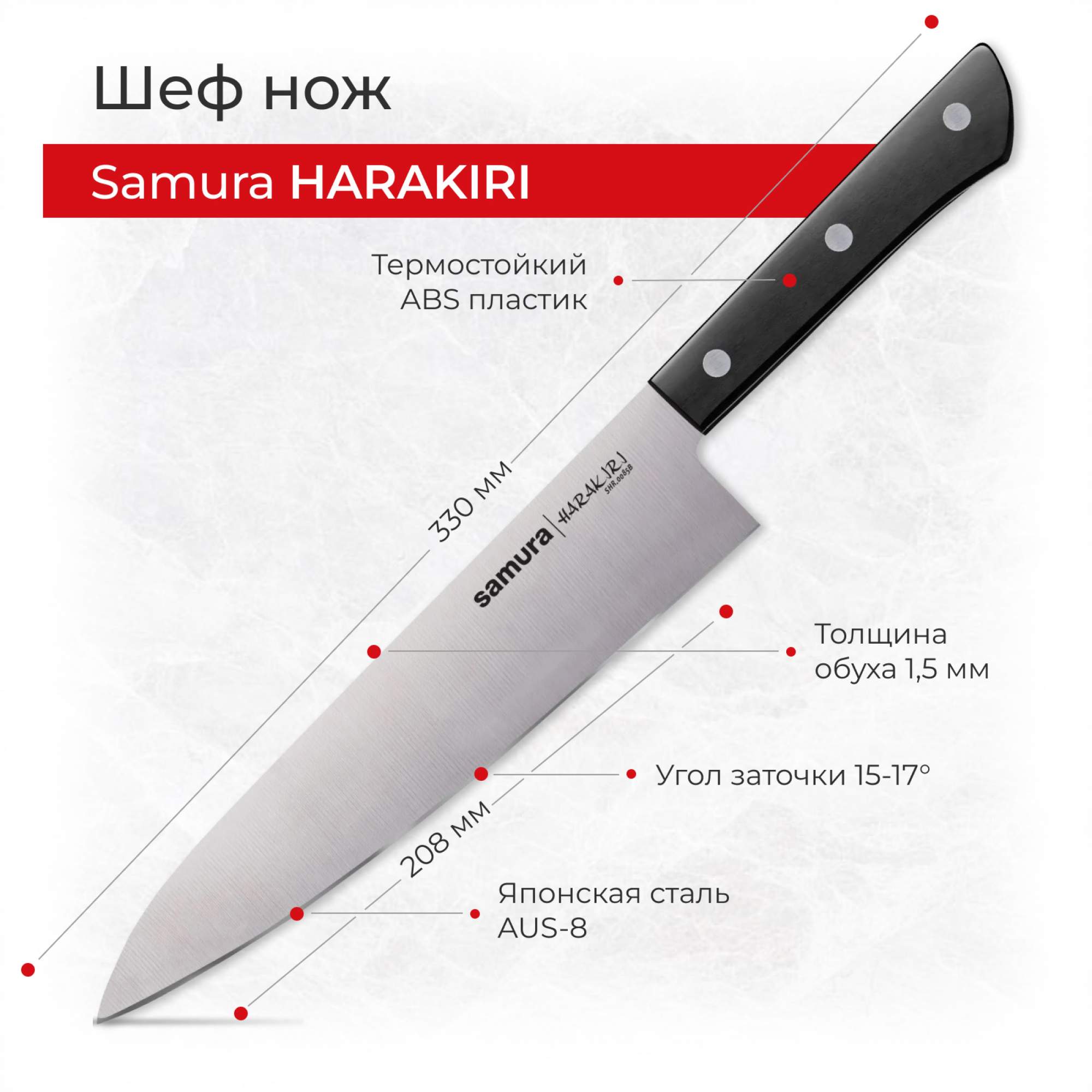 Набор кухонных поварских ножей Samura Harakiri универсальный для заморозки  Шеф SHR-0230B - купить в Москве, цены на Мегамаркет | 600009482936