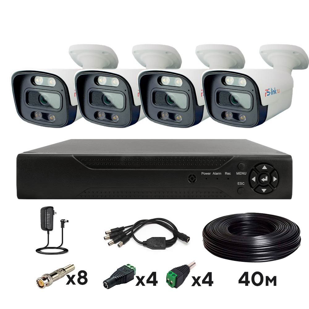 Комплект видеонаблюдения AHD 5Мп PS-link KIT-C504HDC / 4 камеры / FullColor - купить в PS-link МСК, цена на Мегамаркет