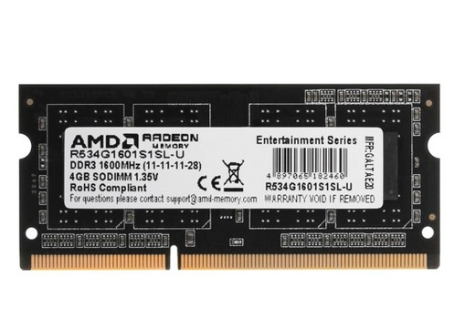 Оперативная память SO-DIMM DDR3L, 4ГБ, AMD R534G1601S1SL-U, купить в Москве, цены в интернет-магазинах на Мегамаркет