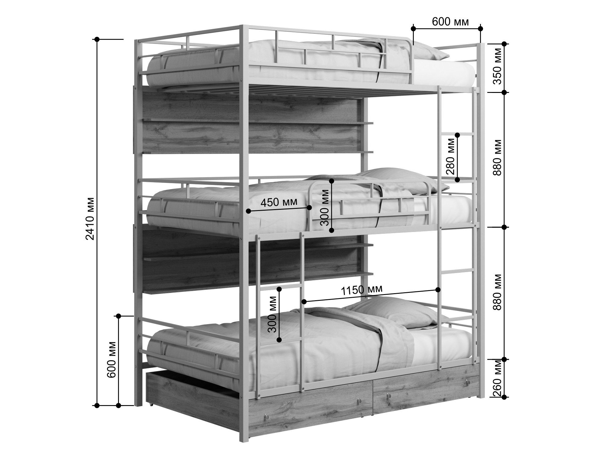 Чертеж трехъярусной кровати