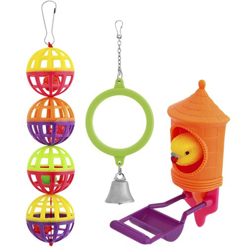 Набор игрушек Penn Plax Зеркало, птичка-жердочка и шары для птиц (3 шт)