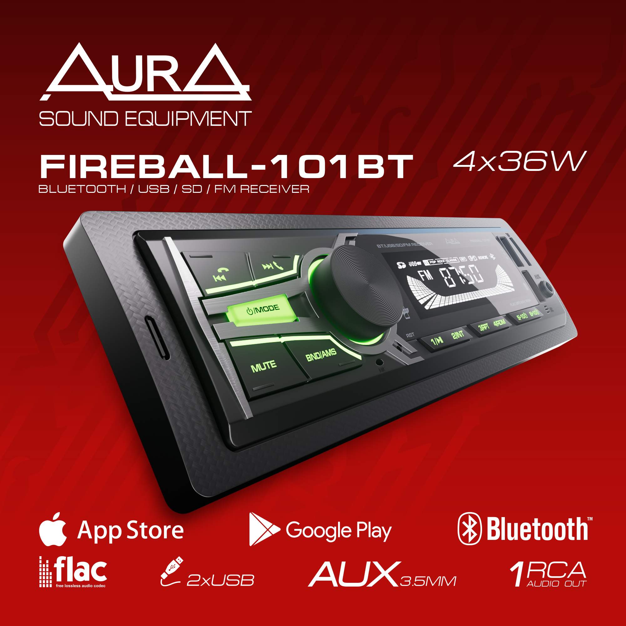 Автомагнитола c BlueTooth AurA FIREBALL-101BT - купить в АВТОЗВУК ОНЛАЙН, цена на Мегамаркет