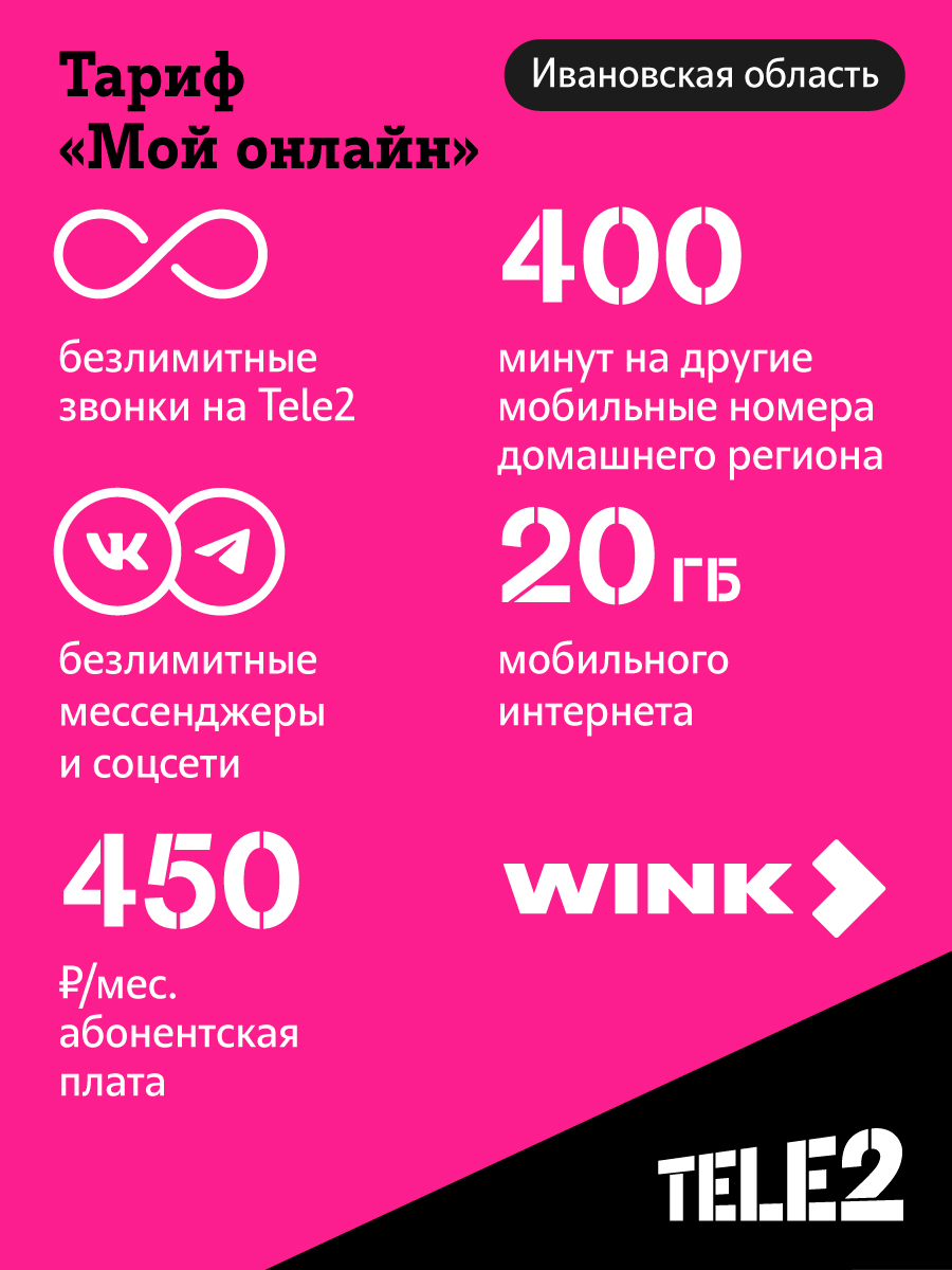 Сим-карта Tele2 для Ивановской области, баланс 300 рублей – купить в  Москве, цены в интернет-магазинах на Мегамаркет