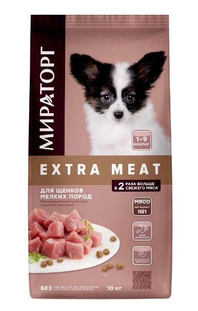 Купить сухой корм Мираторг EXTRA MEAT для щенков малых пород, с нежной телятиной, 10 кг, цены на Мегамаркет | Артикул: 600009064416