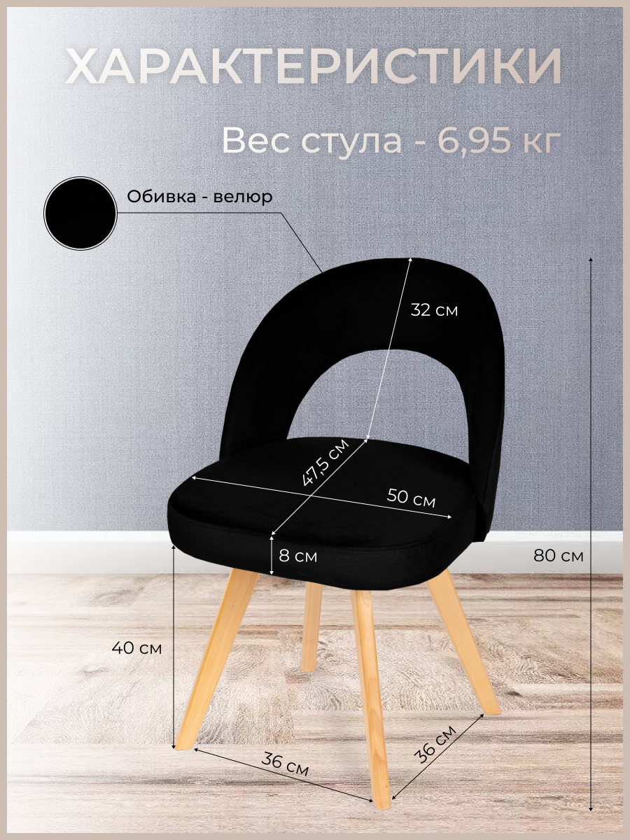 Стул для кухни, дома, офиса Сансет на деревянных ножках, черный -  характеристики и описание на Мегамаркет | 600011887130