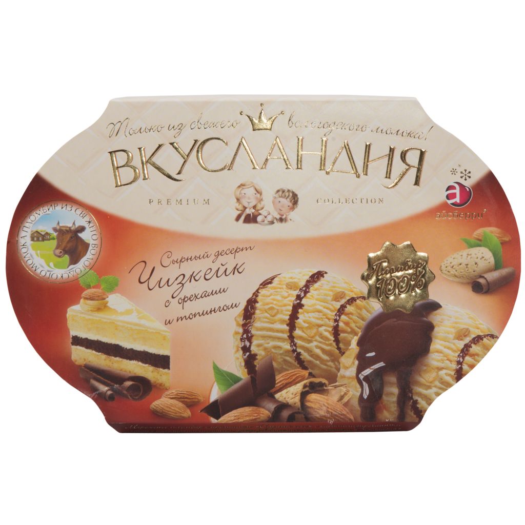 Мороженое Вкусландия пломбир миндаль, топинг, шоколадная крошка 450 г –  купить в Москве, цены в интернет-магазинах на Мегамаркет