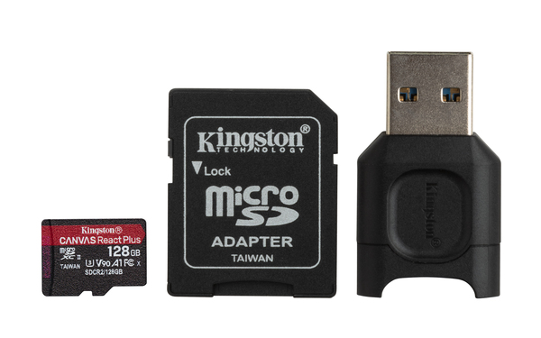 Карта памяти Kingston 128GB Canvas React Plus Kit+адаптер(MLPMR2/128GB)