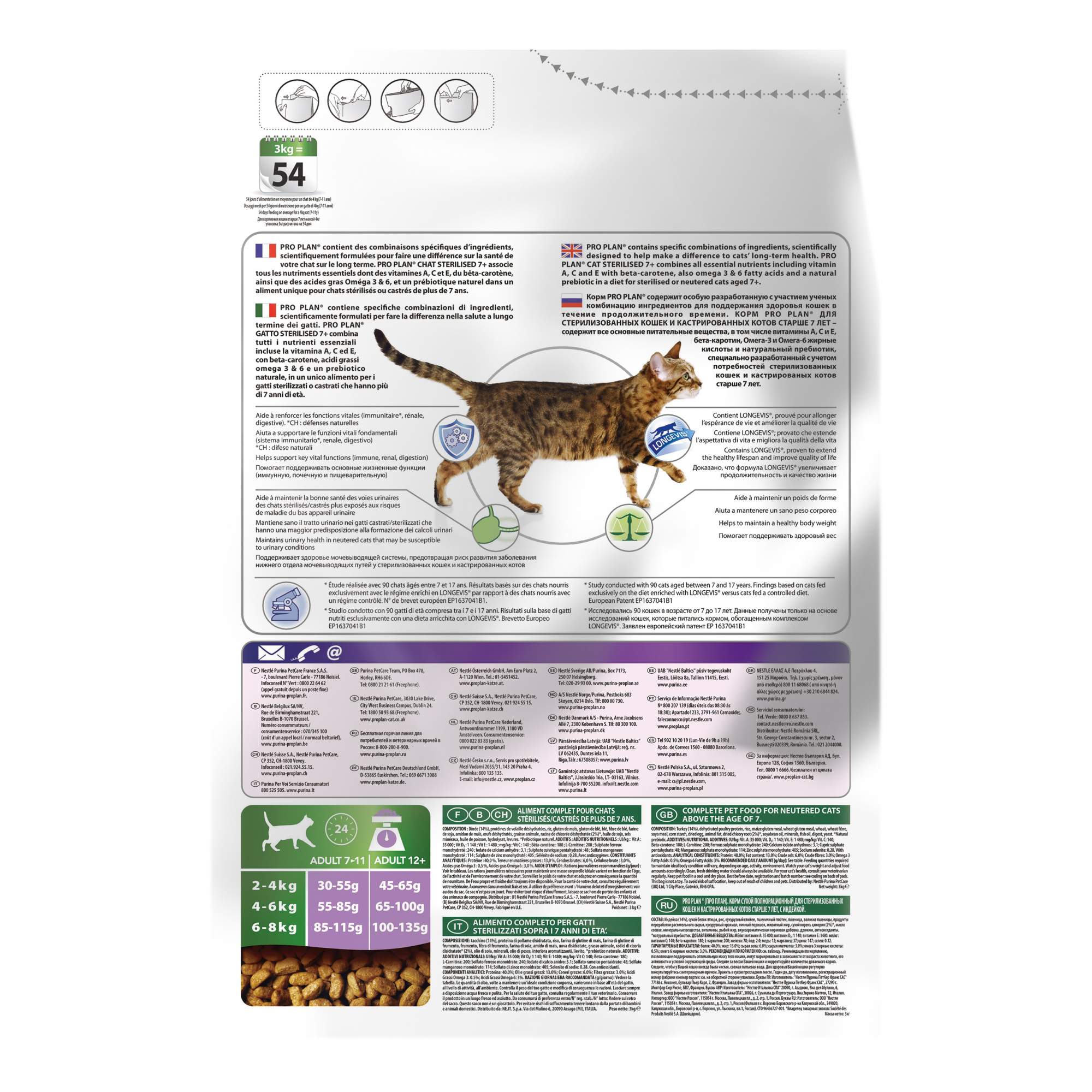 Сухой корм для кошек PRO PLAN Sterilised Longevis 7+, индейка, 3кг