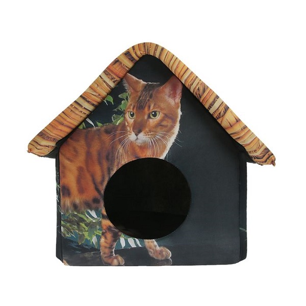 Домик для кошек и собак PerseiLine Дизайн Бенгальский кот, разноцветный, 33x33x40см