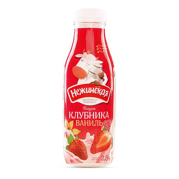 Йогурт Нежинская питьевой клубника ваниль 2.5% 275 г