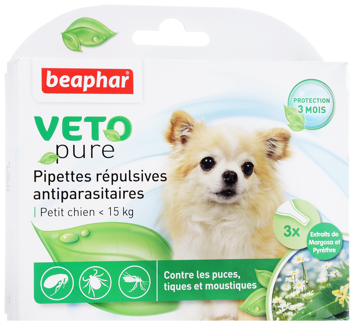 Капли для мелких собак против блох, клещей, комаров Beaphar VETO pure, 3 пипетки, 1 мл