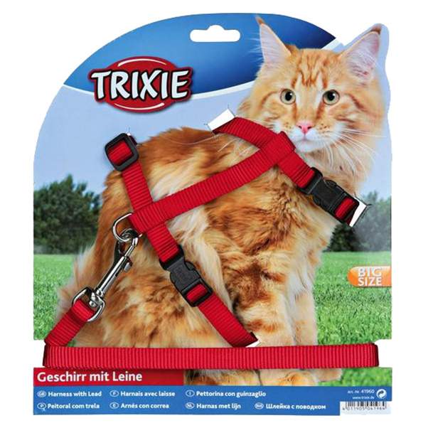 Шлейка с поводком для крупных кошек TRIXIE 34-57см/13мм в ассортименте