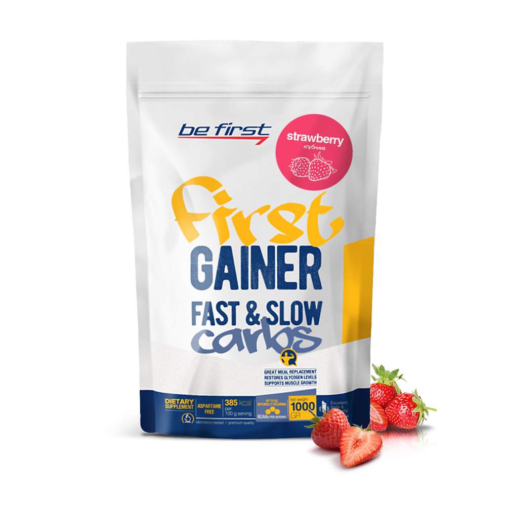 Гейнер Be First Gainer Fast & Slow Carbs, 1000 г, strawberry