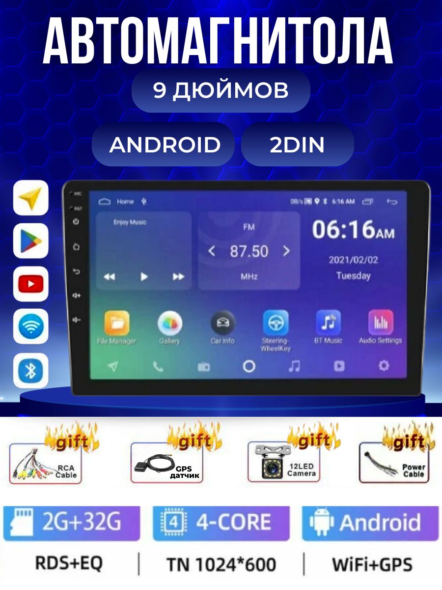 Купить автомагнитола Podofo Android 2din 9 дюймов 2/32Gb + камера заднего вида, цены на Мегамаркет | Артикул: 600014010333