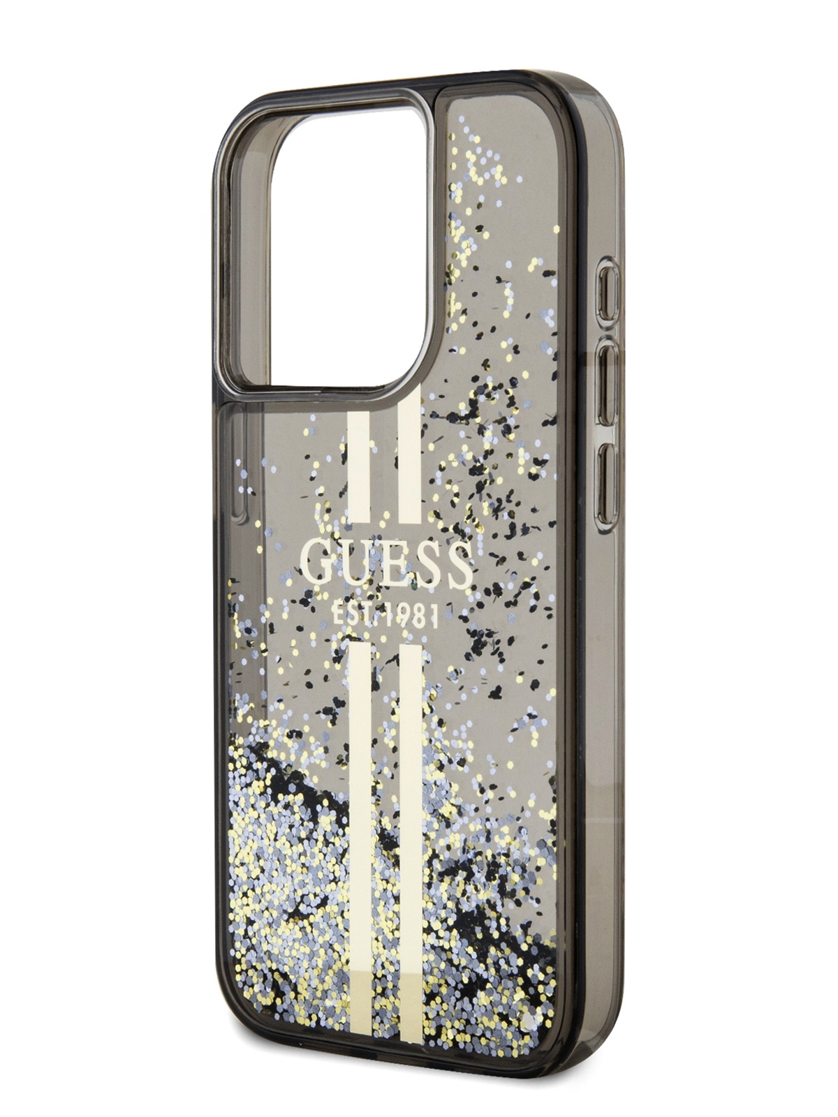 Чехол Guess для iPhone 15 Pro Max с жидким гелем и золотыми блестками, черный, купить в Москве, цены в интернет-магазинах на Мегамаркет