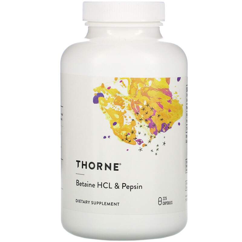 Пищевая добавка Thorne Research Betaine HCL & Pepsin Бетаингидрохлорид и пепсин 225 капсул - купить в интернет-магазинах, цены на Мегамаркет | витамины, минералы и пищевые добавки