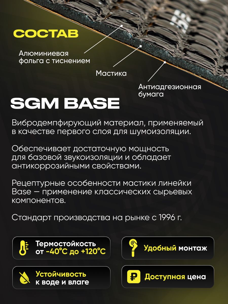 Купить виброизоляция шумоизоляция для авто SGM Base 3, 20 листов, цены на  Мегамаркет | Артикул: 600012944647